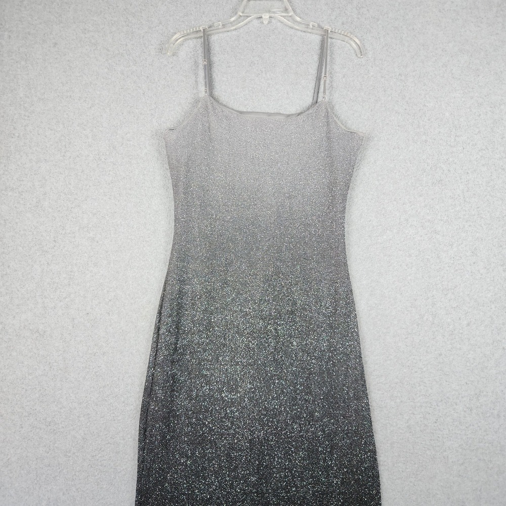 City Triangles Maxi Dress Womens Large Gray Ombre Metallic Shimmer Back Slit